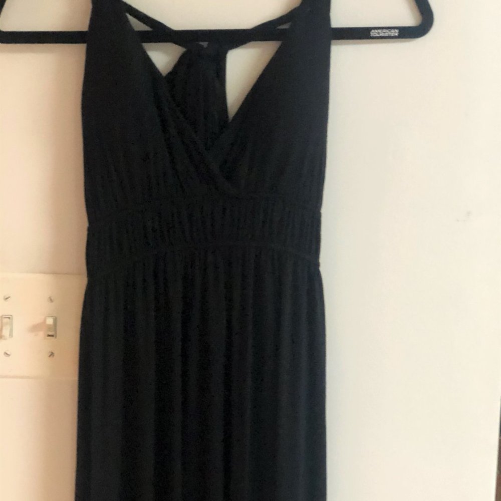 ELATE Long Black Jersey Halter Dress, Empire, SM